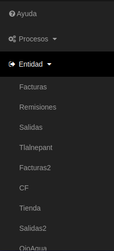 Elemento de menú entidades con los distintos puntos de venta