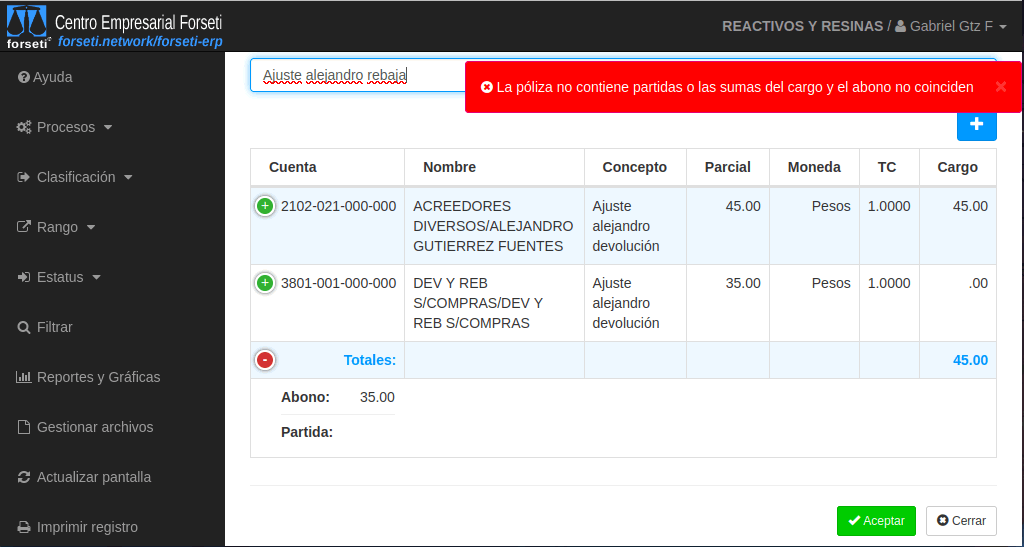 Mensaje de transacción pendiente en estado de error